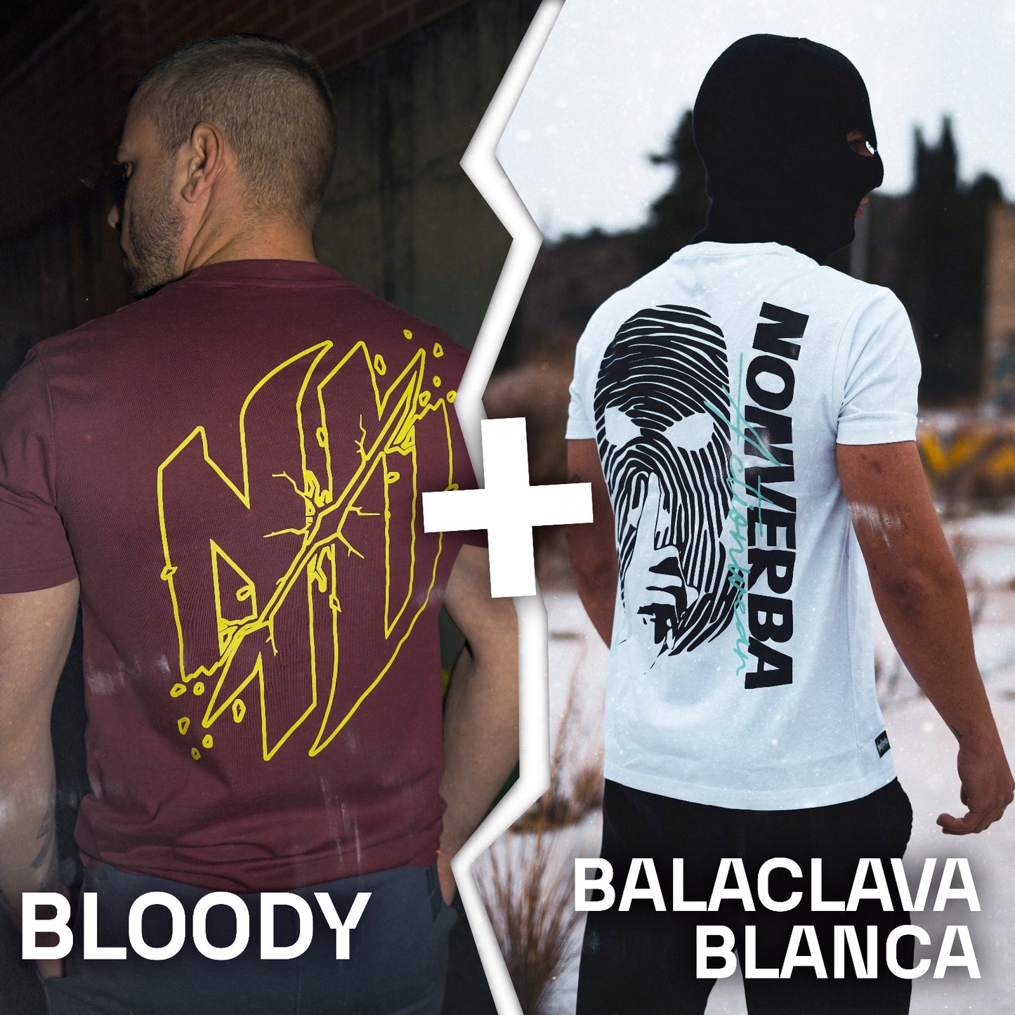 CAMISETA "BLOODY" GRANATE + CAMISETA "BALACLAVA" BLANCA/AZUL