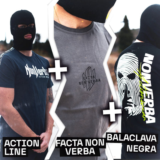 OLD SCHOOL "ACTION LINE + GRIS + BALACLAVA NEGRA"
